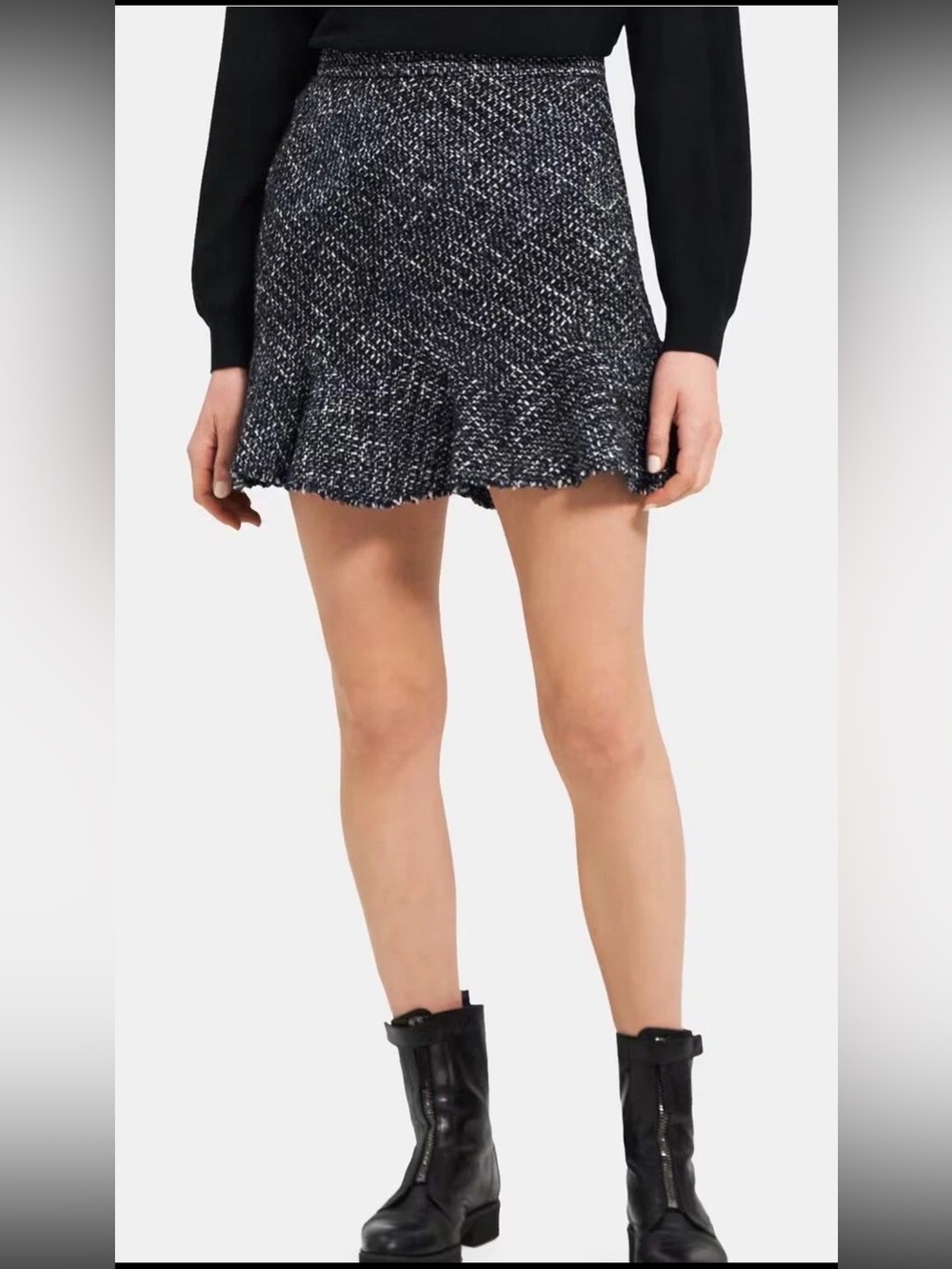 Theory Women's Size 4 Blue Multi Diagonal Mini Skirt in Wool-Blend Tweed New